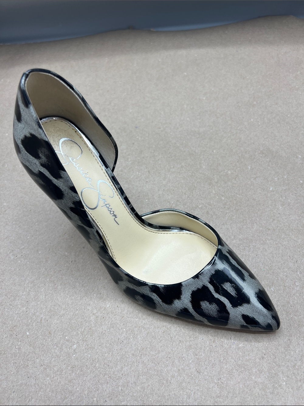 Jessica Simpson Black and Gray Leopard Pointed Toe Pump